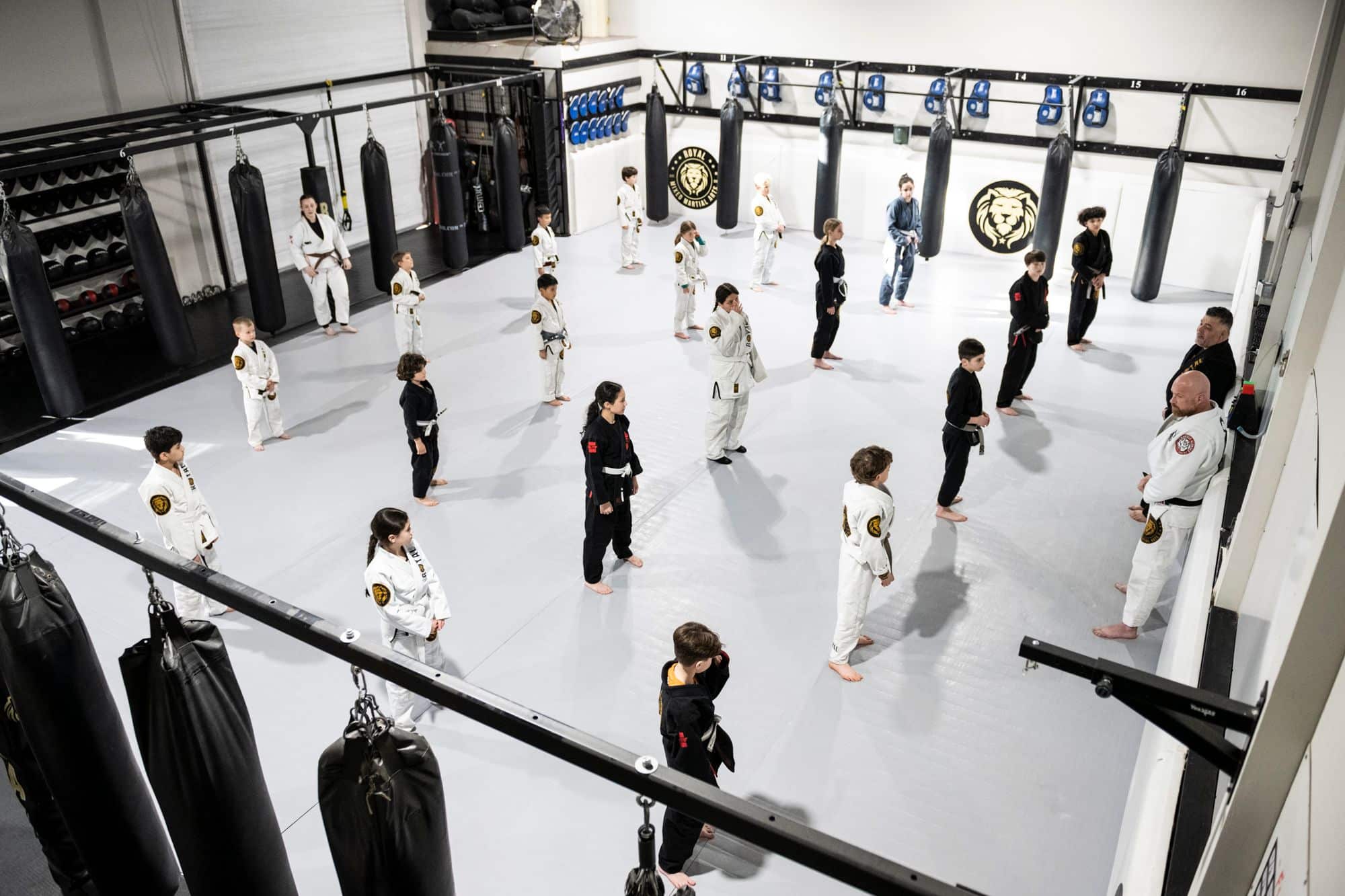 over view of kids bjj class at Royal Mixed Martial Arts